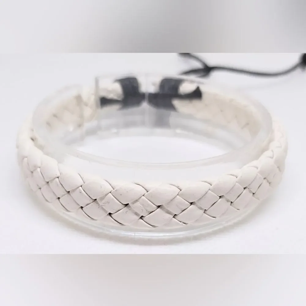 Men's bracelet leather braided white new e53‎